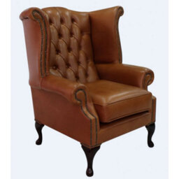 Chesterfield High Back Wing Chair Old English Bruciato Leather Bespoke In Queen Anne Style - thumbnail 2