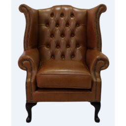 Chesterfield High Back Wing Chair Old English Bruciato Leather Bespoke In Queen Anne Style - thumbnail 1