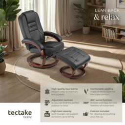 Tectake 1 Armchair And Stool William - Adjustable Backrest, Swivelling, 150 Kg Load Capacity  - Black/brown - thumbnail 2