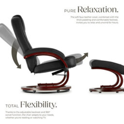 Tectake 1 Armchair And Stool William - Adjustable Backrest, Swivelling, 150 Kg Load Capacity  - Black/brown - thumbnail 3