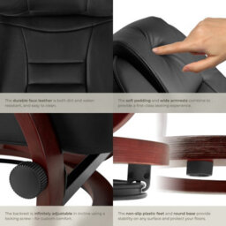 Tectake 1 Armchair And Stool William - Adjustable Backrest, Swivelling, 150 Kg Load Capacity  - Black/brown - thumbnail 5
