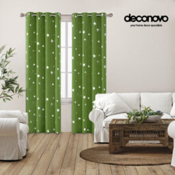 Deconovo Thermal Blackout Eyelet Curtains, Silver Star Foil Printed Room Darkening Curtains, W66 X L54 Inch, Grass Green, 2 Panels - thumbnail 4
