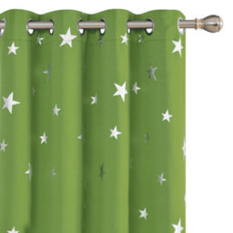 Deconovo Thermal Blackout Eyelet Curtains, Silver Star Foil Printed Room Darkening Curtains, W66 X L54 Inch, Grass Green, 2 Panels - thumbnail 1