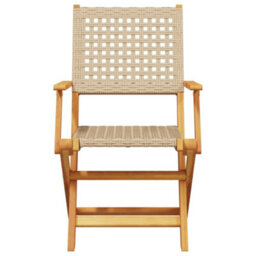 Berkfield Garden Chairs 2 Pcs Beige Solid Wood Acacia And Poly Rattan - thumbnail 5