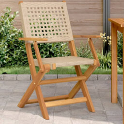 Berkfield Garden Chairs 2 Pcs Beige Solid Wood Acacia And Poly Rattan - thumbnail 1