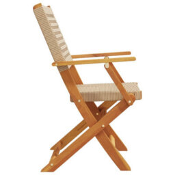 Berkfield Garden Chairs 2 Pcs Beige Solid Wood Acacia And Poly Rattan - thumbnail 6