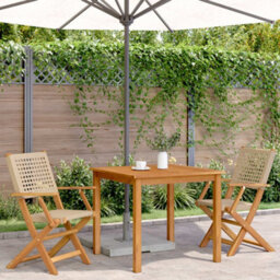 Berkfield Garden Chairs 2 Pcs Beige Solid Wood Acacia And Poly Rattan - thumbnail 3