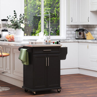 Homcom Rolling Kitchen Cart Storage Trolley With Drawer Towel Rail Steel Black - image 1