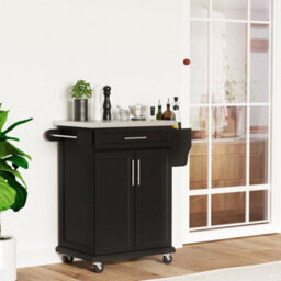 Homcom Rolling Kitchen Cart Storage Trolley With Drawer Towel Rail Steel Black - thumbnail 7