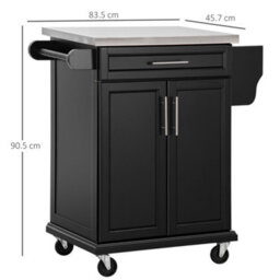Homcom Rolling Kitchen Cart Storage Trolley With Drawer Towel Rail Steel Black - thumbnail 3