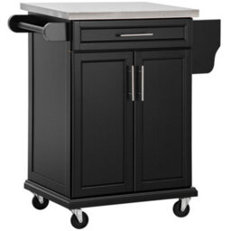 Homcom Rolling Kitchen Cart Storage Trolley With Drawer Towel Rail Steel Black - thumbnail 2