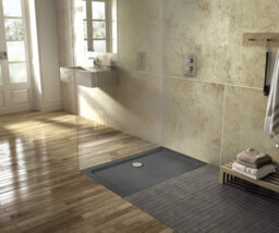 Hudson Reed Pearlstone Square Slimline Textured Grey Slate Effect Shower Tray & Corner Waste, 900 X 900mm X 40mm - thumbnail 4