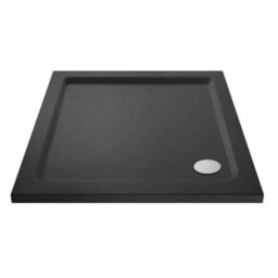 Hudson Reed Pearlstone Square Slimline Textured Grey Slate Effect Shower Tray & Corner Waste, 900 X 900mm X 40mm