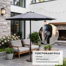 Abrihome Garden Parasol With Double Vent, Garden Umbrella Coated Waterproof Fabric, Sturdy Iron Pole, Ideal For Patio, Grey - thumbnail 4