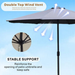 Abrihome Garden Parasol With Double Vent, Garden Umbrella Coated Waterproof Fabric, Sturdy Iron Pole, Ideal For Patio, Grey - thumbnail 2
