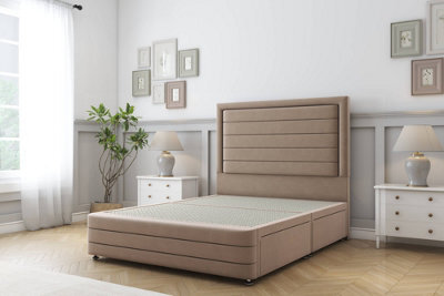 "Sloomy Ashford Mink Plush Divan Bed Base 2 Drawers Right Side-26"" Strutted Headboard  12"" Footboard 3' Single" - image 1