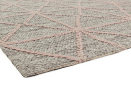 Pink Handmade Wool Luxurious Geometrical Chequered Modern Easy To Clean Rug For Living Room, Bedroom - 200Cm X 290Cm - thumbnail 4