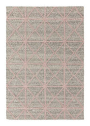 Pink Handmade Wool Luxurious Geometrical Chequered Modern Easy To Clean Rug For Living Room, Bedroom - 200Cm X 290Cm - thumbnail 6