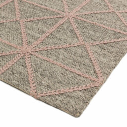 Pink Handmade Wool Luxurious Geometrical Chequered Modern Easy To Clean Rug For Living Room, Bedroom - 200Cm X 290Cm - thumbnail 2