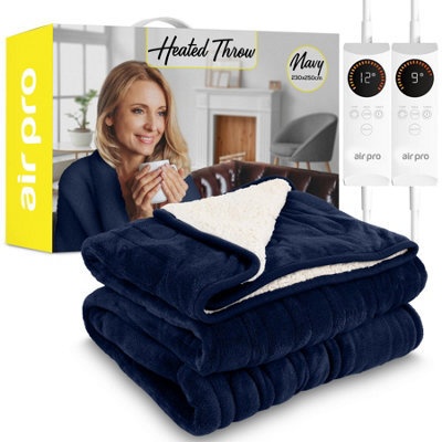 Air Pro Heated Throw - Dual Control Electric Blanket - Digital Controller - 6 Settings - King Size 230X250Cm - Navy Shearling - image 1