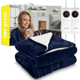 Air Pro Heated Throw - Dual Control Electric Blanket - Digital Controller -  6 Settings - King Size 230X250Cm - Navy Shearling - thumbnail 1