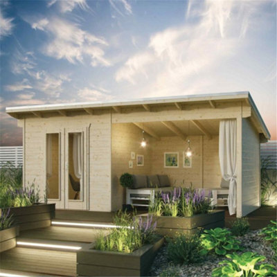 Cheshire 19 X 10 Oasis Log Cabin And Entertainment Area (28mm Wall Thickness) - image 1