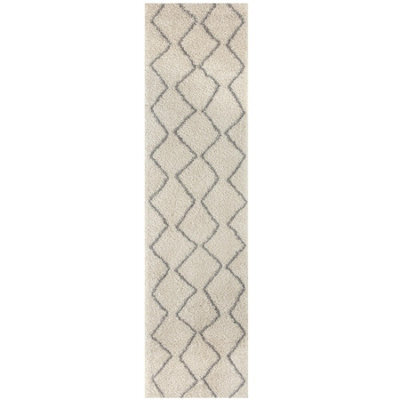 The Rugs Moroccan Shaggy Rugs And Runners Soft Fluffy Wavy Trellis Design High Pile Ivory And Grey Living Room Kitchen Hallway 800 - image 1