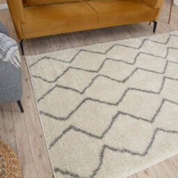 The Rugs Moroccan Shaggy Rugs And Runners Soft Fluffy Wavy Trellis Design High Pile Ivory And Grey Living Room Kitchen Hallway 800 - thumbnail 5