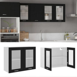 Walplus Hanging Glass Cabinet Lyon Black 80X31X60 Cm Engineered Wood