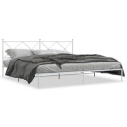 Berkfield Metal Bed Frame Without Mattress With Headboard White 200X200Cm - thumbnail 2