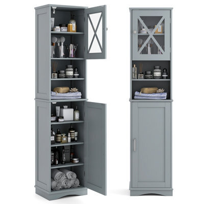 Costway 170 Cm Tall Bathroom Cabinet Narrow Corner Floor Cabinet W/ 5 Adjustable Shelves