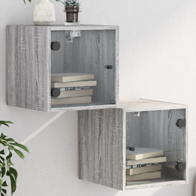 Berkfield Bedside Cabinets With Glass Doors 2 Pcs Grey Sonoma 35X37X35 Cm - image 1