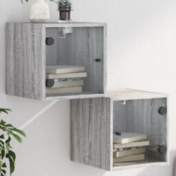 Berkfield Bedside Cabinets With Glass Doors 2 Pcs Grey Sonoma 35X37X35 Cm - thumbnail 1