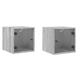 Berkfield Bedside Cabinets With Glass Doors 2 Pcs Grey Sonoma 35X37X35 Cm - thumbnail 2