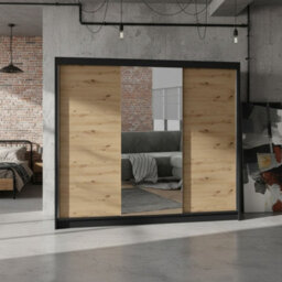 Derby I Spacious 200 Cm Wardrobe Made From Durable Laminated Board Black Artisan Oak - thumbnail 1
