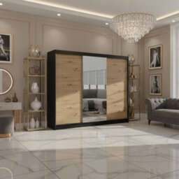 Derby I Spacious 200 Cm Wardrobe Made From Durable Laminated Board Black Artisan Oak - thumbnail 2