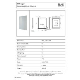 RAK Ceramics Rak Cupid 600X800 Rectangular Led Illuminated Bathroom Mirror With Demister & Shaving Socket - thumbnail 2