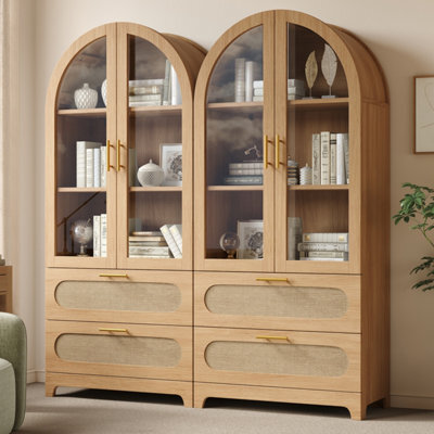 Btm Display Case With Montmartre Archx2, 175X80X40Cm, Bookcase With 2 Drawers & Adjustable Shelves, Retro Design, Oak Color - image 1