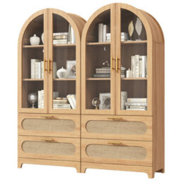 Btm Display Case With Montmartre Archx2, 175X80X40Cm, Bookcase With 2 Drawers & Adjustable Shelves, Retro Design, Oak Color - thumbnail 8