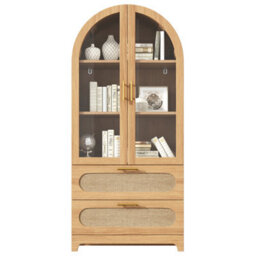 Btm Display Case With Montmartre Archx2, 175X80X40Cm, Bookcase With 2 Drawers & Adjustable Shelves, Retro Design, Oak Color - thumbnail 9