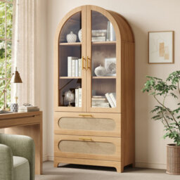 Btm Display Case With Montmartre Archx2, 175X80X40Cm, Bookcase With 2 Drawers & Adjustable Shelves, Retro Design, Oak Color - thumbnail 4