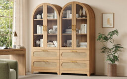 Btm Display Case With Montmartre Archx2, 175X80X40Cm, Bookcase With 2 Drawers & Adjustable Shelves, Retro Design, Oak Color - thumbnail 5