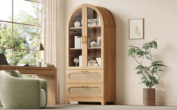 Btm Display Case With Montmartre Archx2, 175X80X40Cm, Bookcase With 2 Drawers & Adjustable Shelves, Retro Design, Oak Color - thumbnail 6