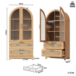 Btm Display Case With Montmartre Archx2, 175X80X40Cm, Bookcase With 2 Drawers & Adjustable Shelves, Retro Design, Oak Color - thumbnail 7