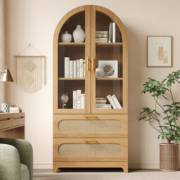 Btm Display Case With Montmartre Archx2, 175X80X40Cm, Bookcase With 2 Drawers & Adjustable Shelves, Retro Design, Oak Color - thumbnail 2