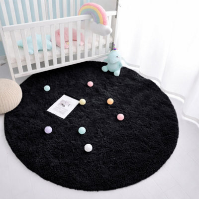 Aspire Homeware Non-Slip Black Shaggy Rug Soft Fluffy Washable, Round Living Area And Bedroom Rug, (L)120Cm X (W)120Cm - image 1