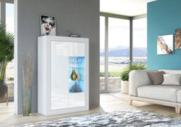 Arcadia Display Cabinet 140Cm White With High Gloss Doors And Led Lighting - Creative Furniture - thumbnail 2