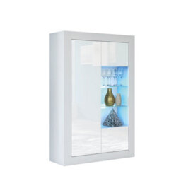 Arcadia Display Cabinet 140Cm White With High Gloss Doors And Led Lighting - Creative Furniture - thumbnail 3