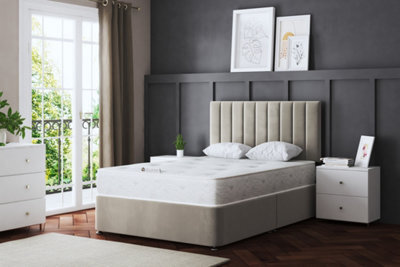 DS Living Amelia Beige Upholstered Panel Divan Bed With Headboard Super King - image 1