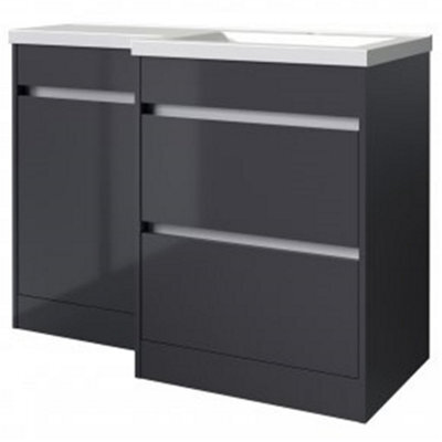 Clifton Bathroom Right Handed 2 Drawer Combination Unit With L Shape Basin 1100mm Wide - Storm Grey Gloss - Brassware Not Included - image 1
